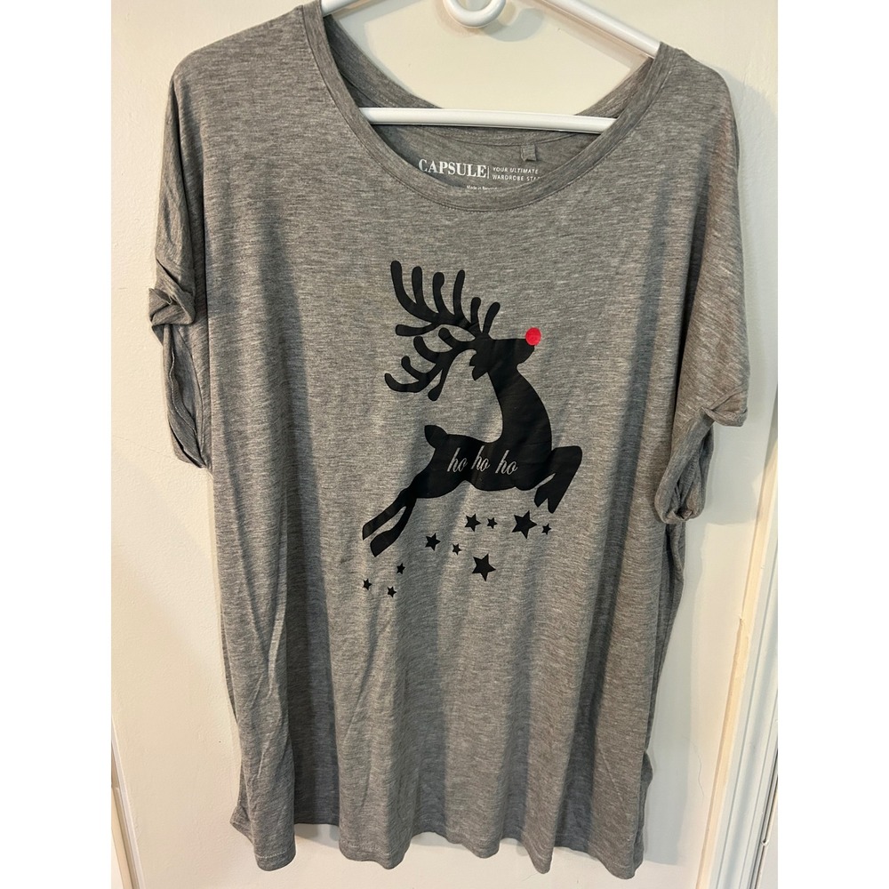 Capsule Womens Reindeer Christmas T-Shirt Grey Size 20 Holiday Graphic Tee